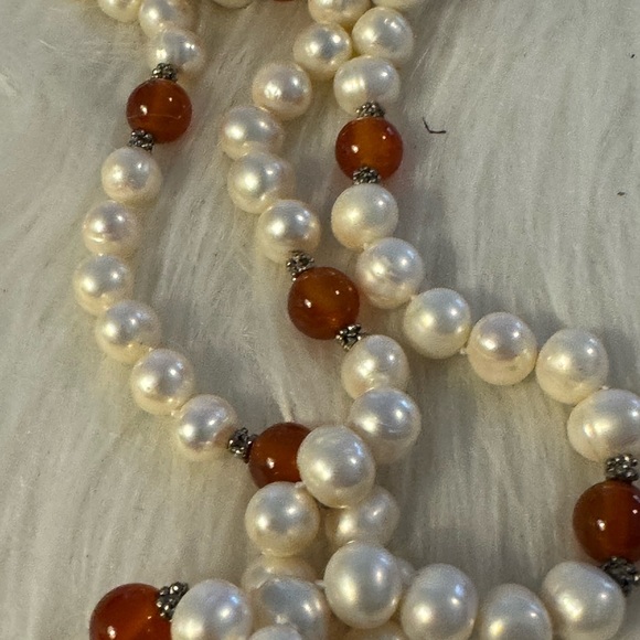Alexandar Kalifno Natural Stone Necklace Genuine Pearls.   Tote P3 - Picture 3 of 5